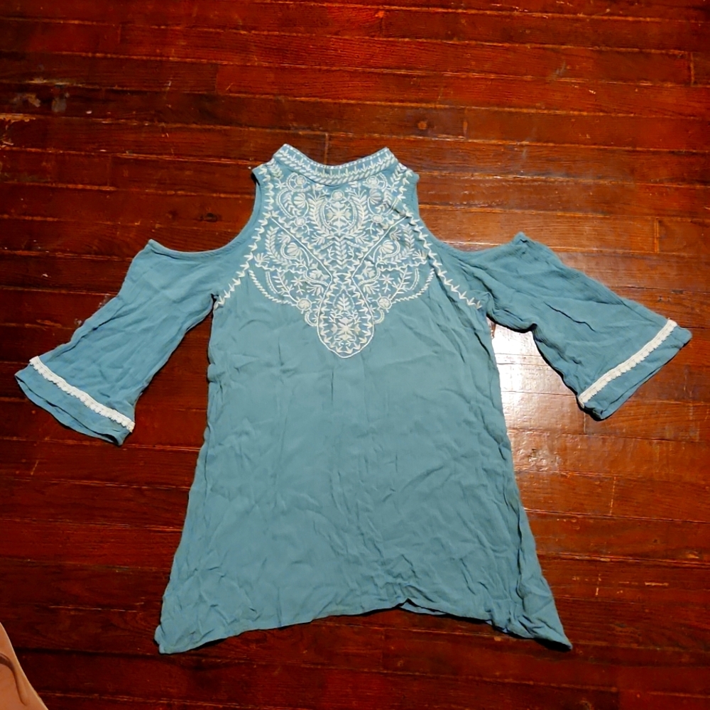 Embroidered blue top